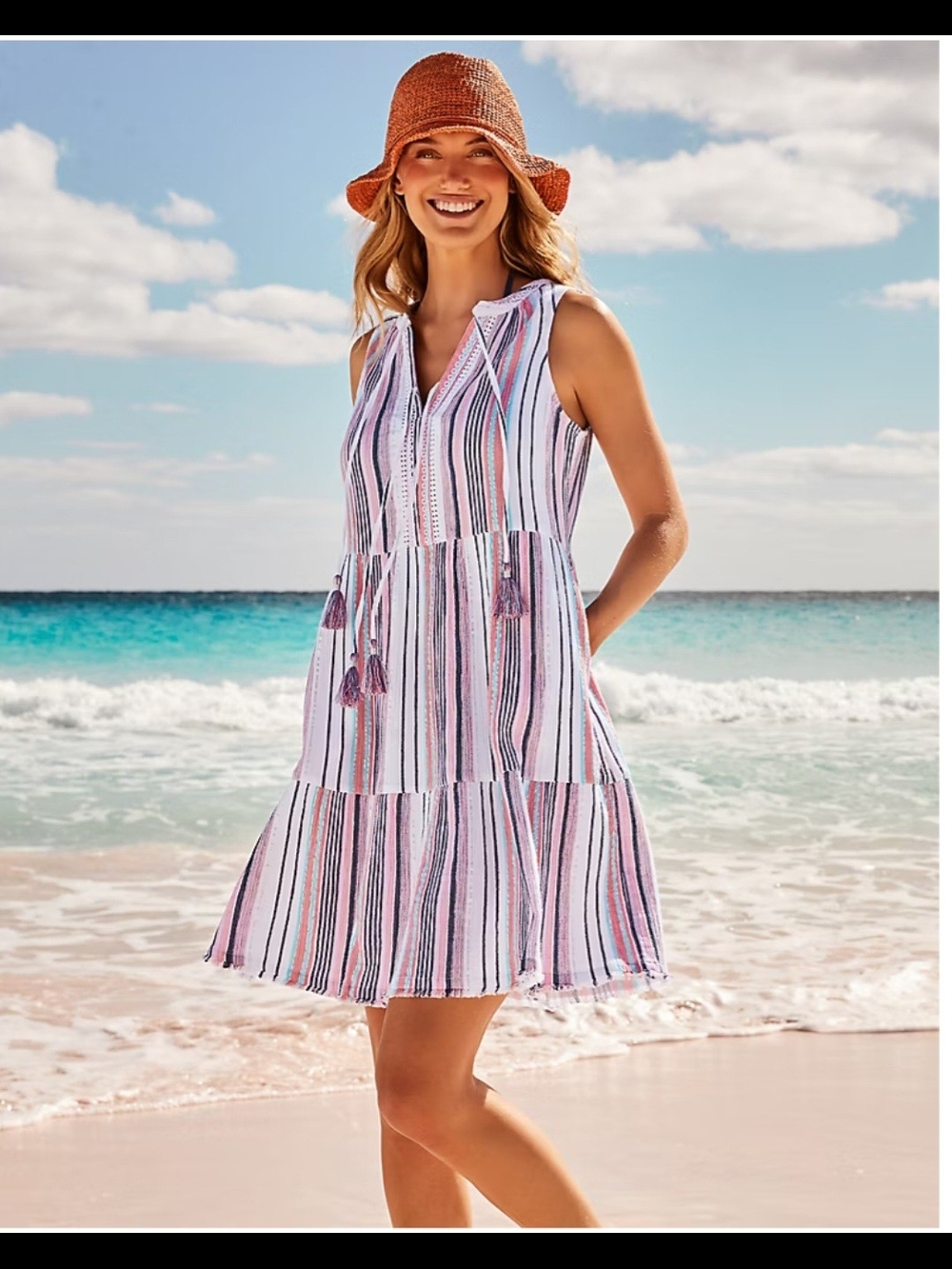 Tommy Bahama Mykonos Striped Sleeveless Dress/beach Cover. 100% Cotton. Size S